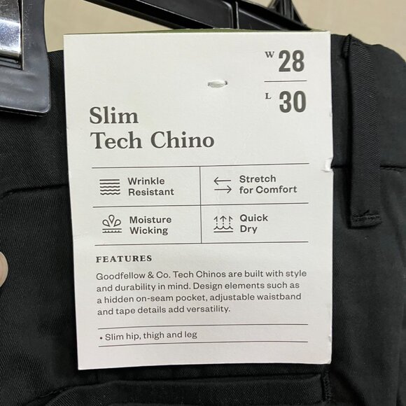 Goodfellow & Co Men's Black Skinny Fit Mid Rise Pocket Hennepin Tech Chino Pants - Picture 7 of 16
